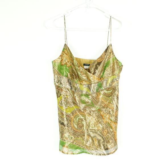 VTG J.Crew Top Womens SZ 6 Silk Gold Metallic Sleeveless Boho Y2K Feminine - Picture 10 of 11